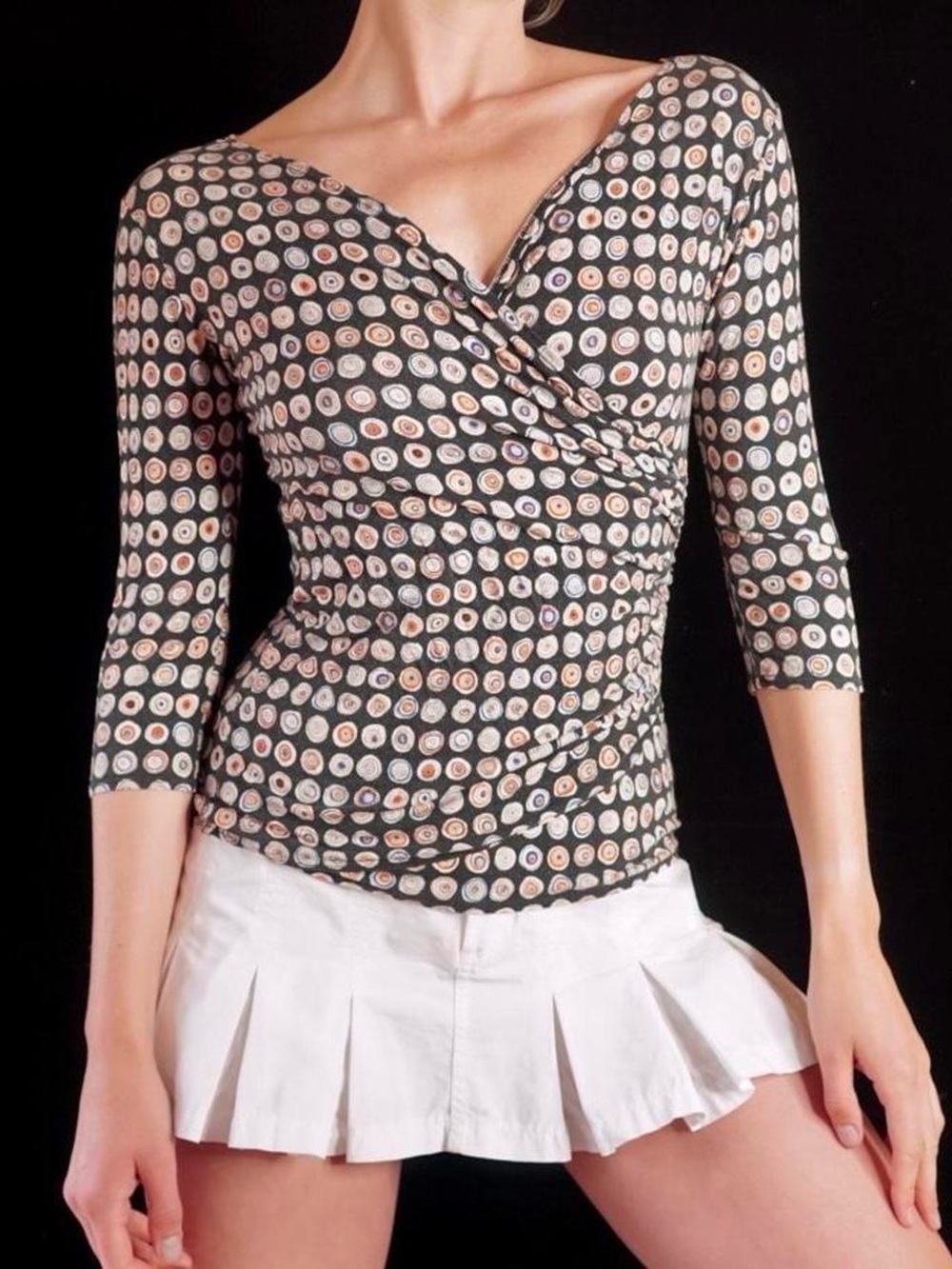 Salaam Women’s Black Wrap-Style Polka Dot Top